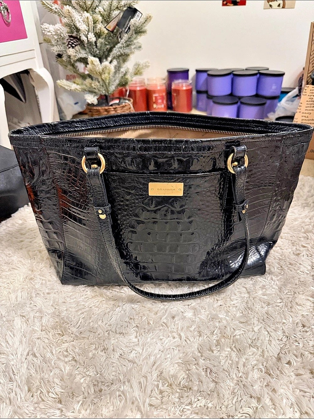 Brahmin Business Tote Crocodile Embossed Black Tote